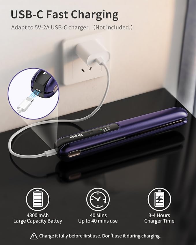 Hoson Cordless Hair StraightenerPortable Mini Flat Iron Travel for BangsShort Hair Rechargeable Curling Iron and Curler 2 in 1Purplefor Touch Ups