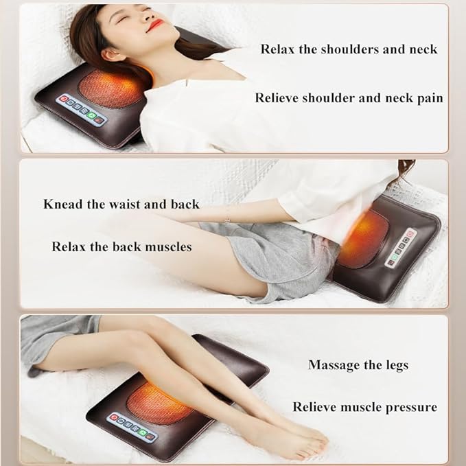 Smart Back Massager With Hot Compress FunctionTo Release Stress And Fatigue10 Vibration Massage Nodes And Chinese Medicine Stretching Round PillowChair Seat Massager For HomeBrown