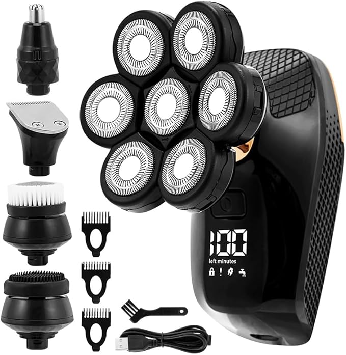 Head Shaver for Men 5 in 1 Shaver for Men 7D Independently 7 Cutter Floating Head Waterproof Electric Razor Multifunction USB Charge Trimmer