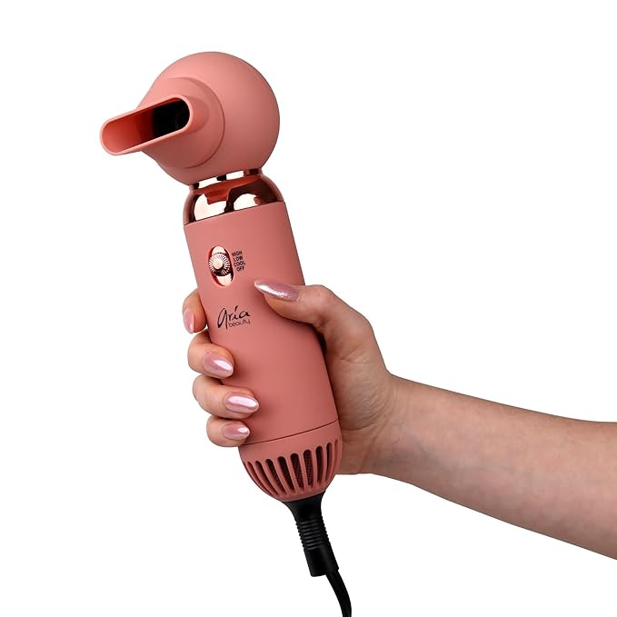 Aria Beauty Too Cute Compact Hair Dryer - Lightweight Portable Blow Dryer with High or Low Settings - Negative Ionic Technology - Rose Gold - 1 pc