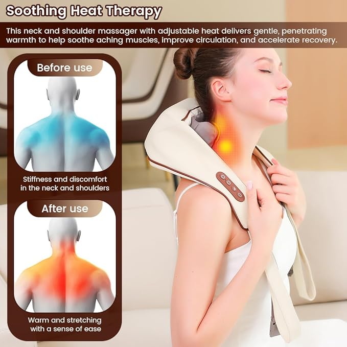 Neck and Shoulder Massager with Heat 6D Shiatsu Deep Tissue Massager for Pain Relief Cordless Kneading Massager for Muscle Soreness in Back Leg &amp Shoulder