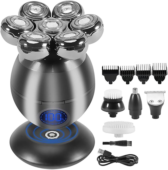 Head Shaver for Men 5 in 1 7D Rechargeable Bald Head Shavers Kit for Men USB LED Display Electric Razor Heads Beard Ear Nose Hair Facial Trimmer