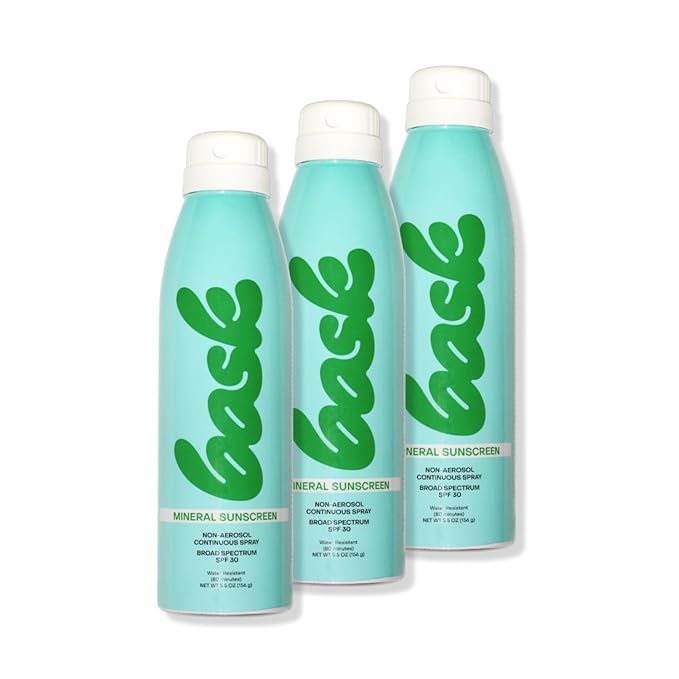 Bask Suncare SPF 30 Mineral Sunscreen Spray - Fragrance Free Non-Aerosol Reef Safe Broad Spectrum Protection Dermatologist Recommended Lightweight &amp Fast-Absorbing 5.5 oz (Value Pack of 3)