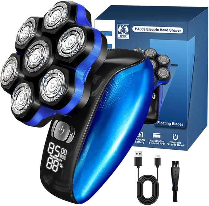 Head Shavers for Bald Men - Magnetic 7D Detachable Head Shaver 100% Waterproof Wet Dry Rechargeable Cordless Electric Razor Rotary Shavers with LED Display Fast Charging