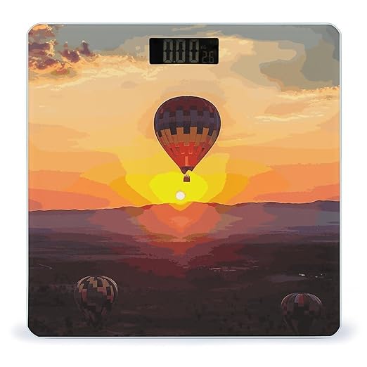 Hot Air Balloon Sunset Weight Scale Digital Electronic Scales Bathroom Scale Larg LCD Backlight Display High Precision MeasurementsTempered Glass