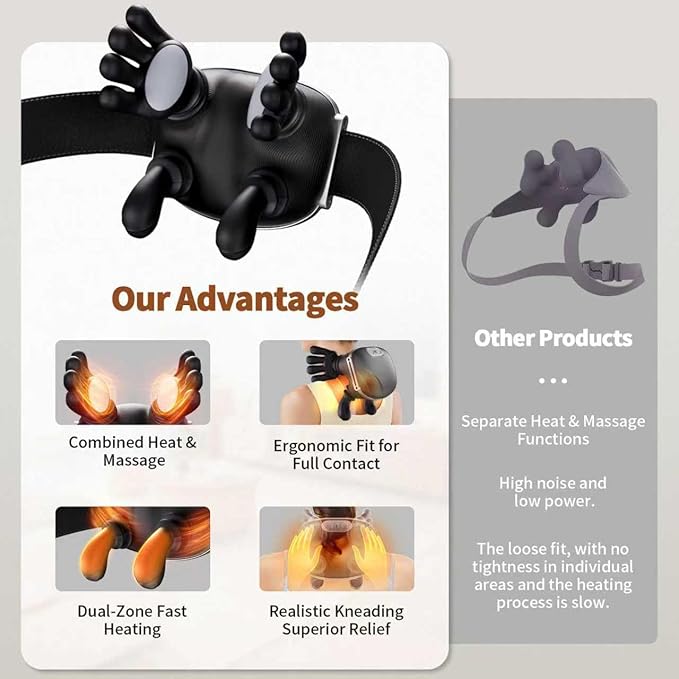 BionicMassage Tools Portable Shiatsu Neck and Back Massager Back Massager Electric Deep Tissue 4D Kneading Massage Simulated Human Relax Muscle Tension Relief an Black