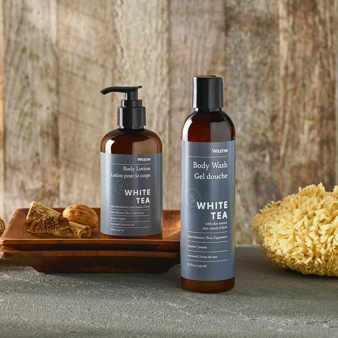 Westin White Tea Aloe Body Wash &amp Body Lotion Set - Nourishing &amp Hydrating - Hotel Spa Collection - Exclusive White Tea Scent - 8oz Bottles