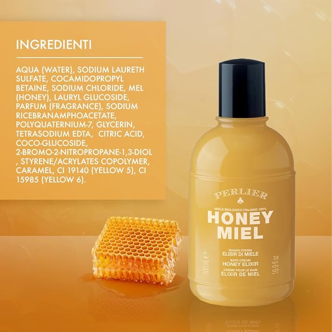 Perlier Honey Miel Bath Cream Honey Elixir 500 ml 16.9 Fl Oz Made in Italy [Italian Import]