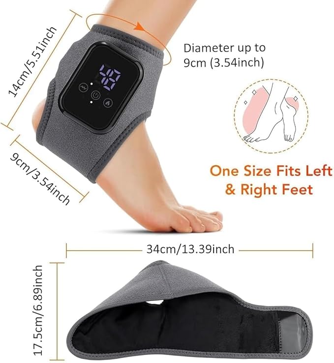 Foot Triple Method Massager Cordless Ankle Wrap Massager with 3 Heat &amp 3 Vibration Modes Portable Rechargeable Foot Pain Relief for Home &amp Office (Gray 2 PCS)