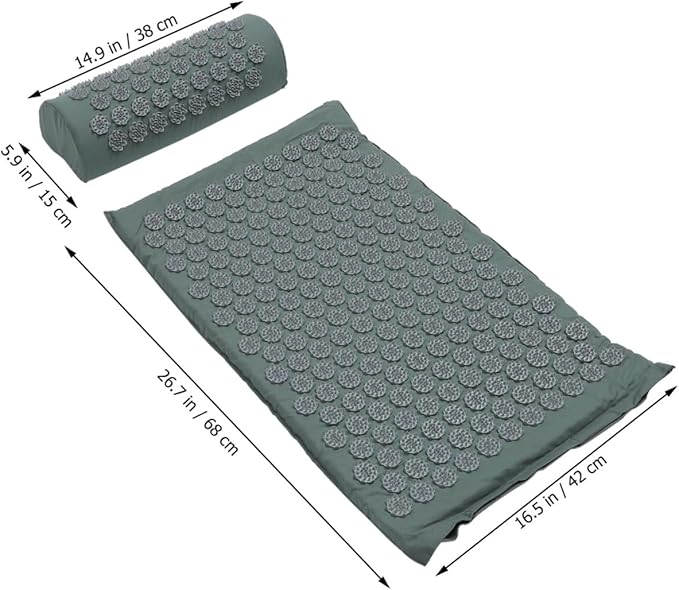 Acupressure Massage Mat and Pillow Set Washable Yoga Relief Mat with Acupuncture Therapy Pillow Portable Grey Massage Cushion for Neck and Shoulder Relaxation at Home and Office