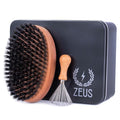ZEUS Oval Military Beard Brush with Bristle Cleaner Boar Bristle Beard Brush &amp Bristle Rake Cleaner Gift Set (Made in Germany) Firm Bristles Q91