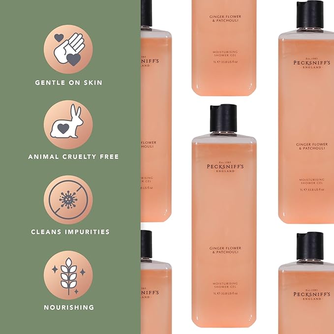 Pecksniff's Ginger Flower &amp Patchouli Moisturizing Shower Gel | 1000 ml / 33.80 Fl Oz