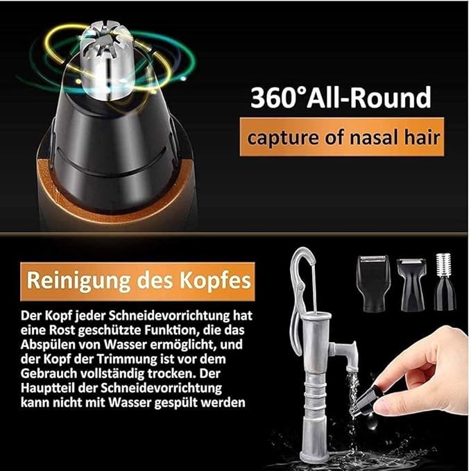 4 in 1 Nose and Ear Hair Trimmer USB Rechargeable Nose Hair Trimmer for Men and Women Waterproof Easy Cleaning Stainless Steel and Dual Edge Blades (Black/Orange)