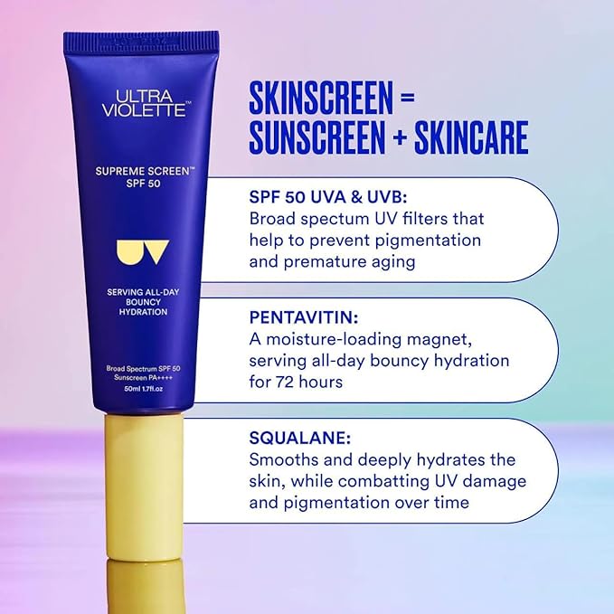 Ultra Violette Screen SPF 50 Facial Sunscreen – Moisturizer &amp Makeup Primer with Squalane – Cream for Normal &amp Dry Skin