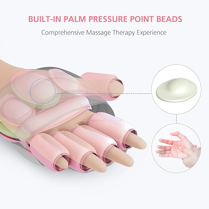 COMFIER Wireless Hand Massager with Heat -3 Levels Compression &amp HeatingRechargeable Hand Massager Machine for Carpal TunnelIdeal Gifts for Women (Petal Pink)