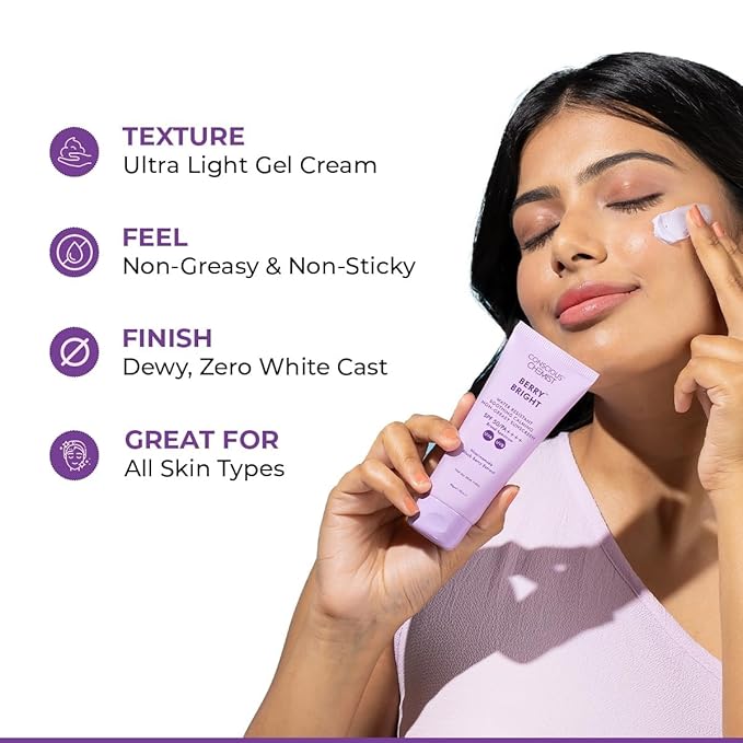 Berry Bright Sunscreen SPF 50/PA++++ Water Resistant Non-Greasy Niacinamide &amp Black Berry Extract 50gm