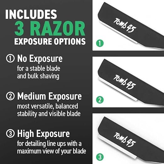 Tomb45 Triple Cartridge Razor Holder | Disposable Razor Safety Handle For Barbers | 100% Metal Grip &amp 3 Adjustable Blade Exposure Options For Shaving | Men's Straight Edge Razors Manual Shaver