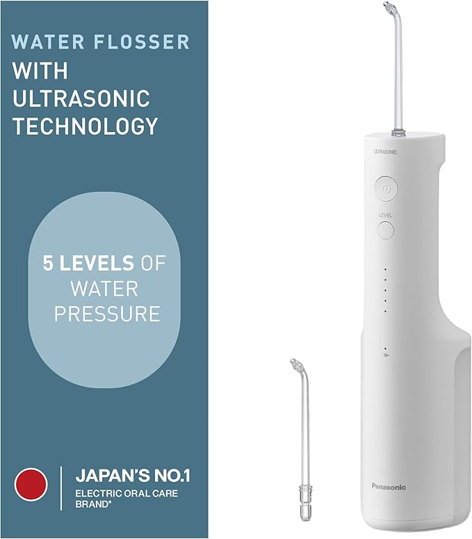 Panasonic Oral Irrigator Cordless Water Flosser with Ultrasonic Cleaning Dishwasher Safe Tank EW-DJ66-W