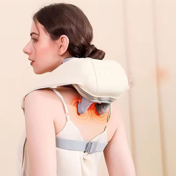 Shoulder Massager Portable Rechargeable 6D Shiatsu Neck and Shoulder Massager with Heat Deep Tissue Back Massager for Pain Relief &amp Relaxation (Ivory White)
