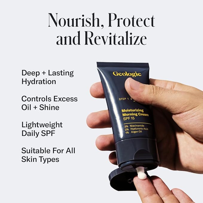 Geologie Complete Skincare Set for Men &amp Women | 3-Month Simple &amp Effective Daily Clear Skin Routine | Acne Oily Skin Dark Spots | Face Wash 2-Pack Retinol Face Cream SPF15 Moisturizer &am