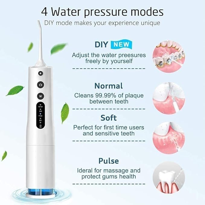 Water Flosser Cordless Teeth Cleaner Dental Oral Irrigator Power Dental Flossers IPX7 Waterproof Teeth Cleaner with 4 Cleaning Modes Detachable Water Tank for Home Travel (Black)
