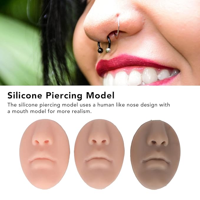 3pcs Silicone Nose Mouth Model Professional Soft Flexible Piercing Model for Beauty Salon Reusable Simulation Silicone Face Model for Acupuncture Teaching Durable Silicone Prosthetic Nose