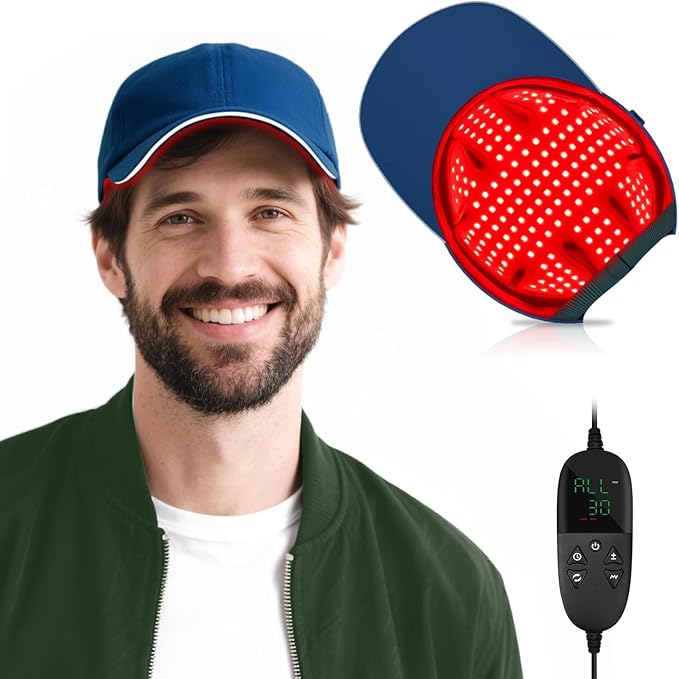 Red Light Cap Red Light Hat for Head 630nm 850nm 940nm Infrared Light Cap Adjustable Size and Pulse Mode