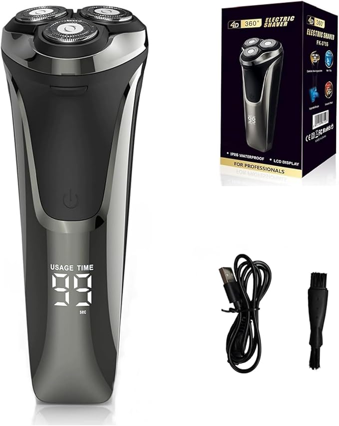 Electric Razor for Men4D Floating Head Rotary Electric RazorIpx7 Waterproof Shavers for Men Wet &amp Dry Shaver with LCD Display&amp Quiet Motor (Black)