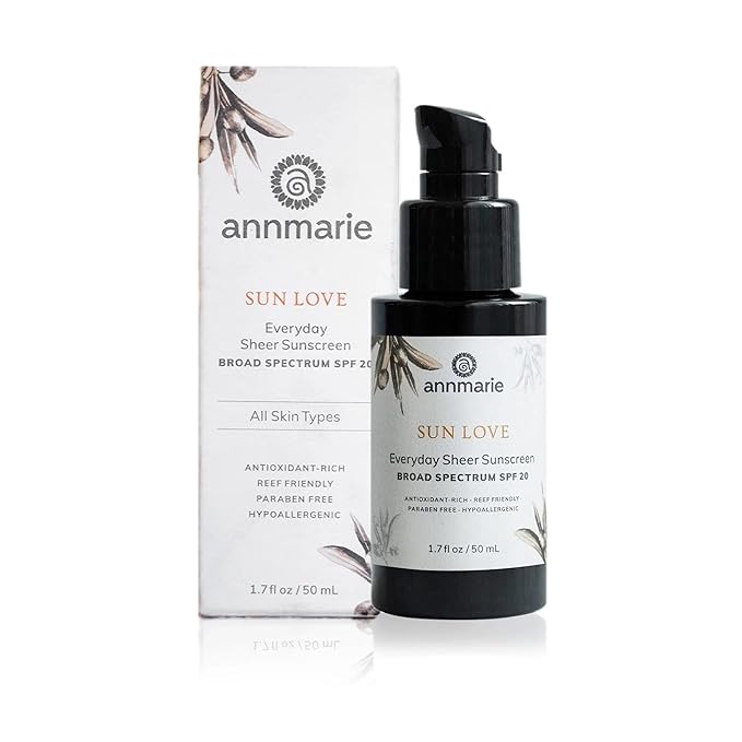 Annmarie Skin Care Sun Love SPF 20 Sunscreen - Reef Safe. - Non-Nano Zinc Oxide Sunscreen with Moisturizing Organic Pumpkin Sunflower Hemp Seed Oils Lightweight &amp Sheer (50mL 1.7 fl oz)