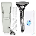 Magnetic Safety Razor for Men Single Blade Face Shaver with 2 Interchangeable Heads Smooth Roller Design Durable Metal Safety Razor Kit with 20 Blades - Black
