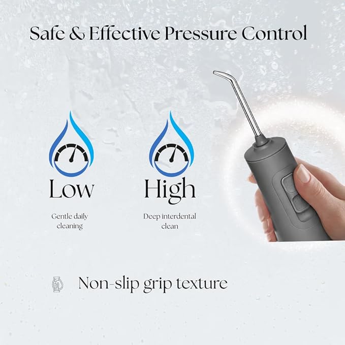 HydroAdvance Cordless Water Flosser for Teeth &amp Gums | Rechargeable Portable Oral Irrigator for Braces &amp Travel | Pulse Cleaning with 2 Flossing Tips | Waterproof Dental Care Device (Gray)