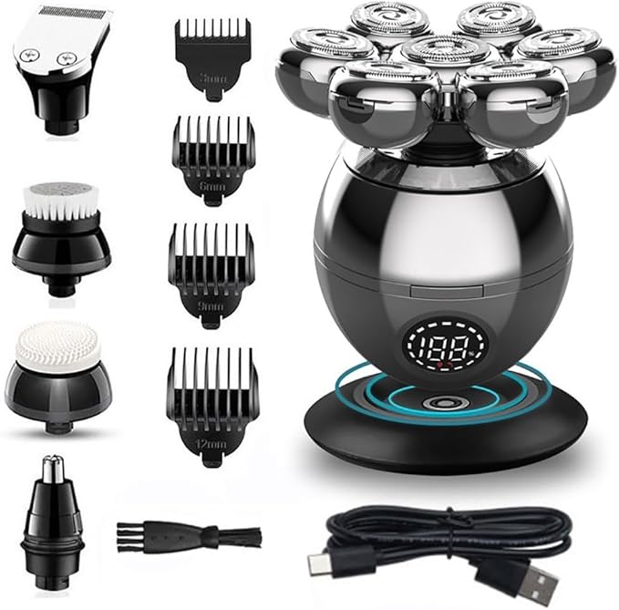 Head Shaver for Men 7-Blade Grooming Kit 5 in 1 Electric Shaver for Men Head Rechargeable Electric Razor Body Beard Hair Trimmer Bald Shaving Machine