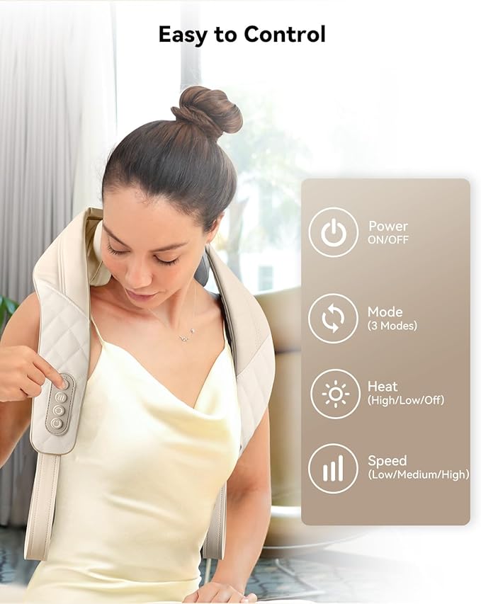 Snailax Cordless Neck Massager with Heat Kneading Neck and Shoulder Massager Deep Tissue Shiatsu Back Pillow 2 Heating LevelsGifts for Mom Dad