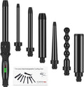 PARWIN PRO BEAUTY 7 in 1 Curling Iron Wand SetDual Voltage Curling Wand with 7 Interchangeable Diamond Ceramic Hair Curler Wands with LCD Temperature Control Auto Shut Off Black