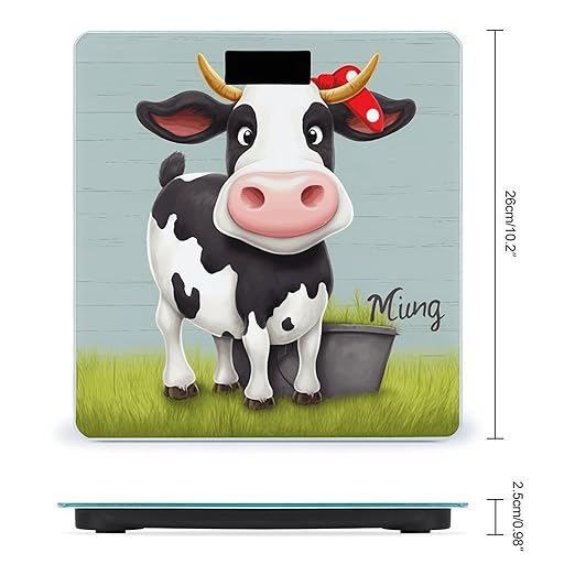 Cute Cow Bathroom Scale for Body Weight Bathroom Weighing Scales with Back Lit LED Display Sturdy Tempered Glass Body Weight Bathroom Scale 400lb Weighing
