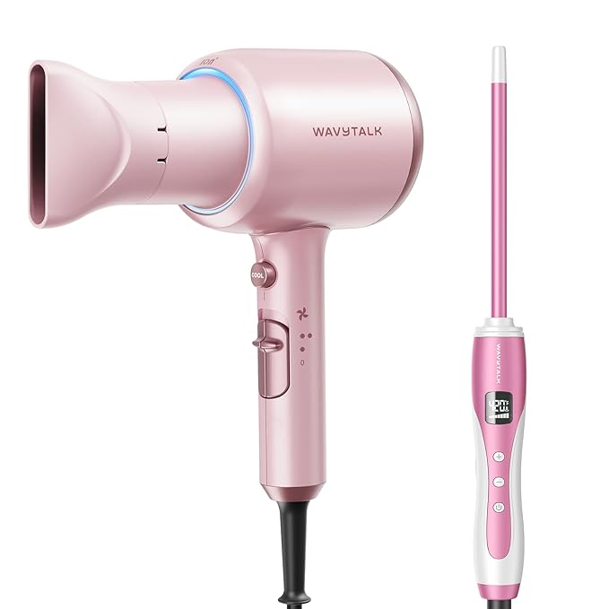 Wavytalk Blown Away onic Hair Dryer Pink 3/8 Inch Small Curling Iron Pink