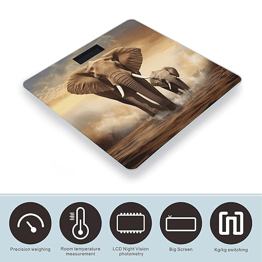 Elephant and Baby Elephant Bathroom Scale for Body Weight Bathroom Weighing Scale with Backlit LCD Display Highly Accurate Measures Weight Up to 180kg