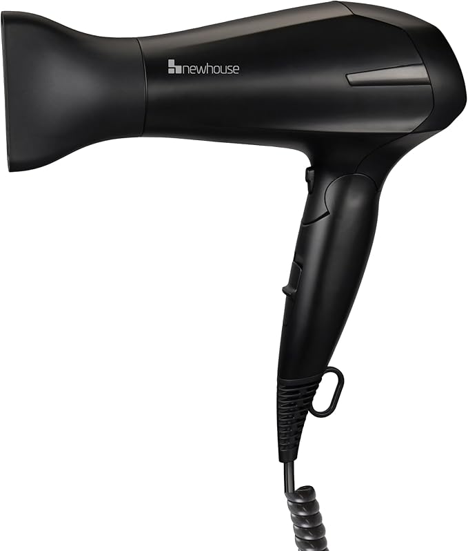 Newhouse 125V 1875-Watt Foldable Hair Dryer with Spiral Cord NHHD-001-FS Compact Foldable Hair Blow Dryer Low-Noise Ionic Hair Dryer ETL Certified for Hospitality and Residential Use