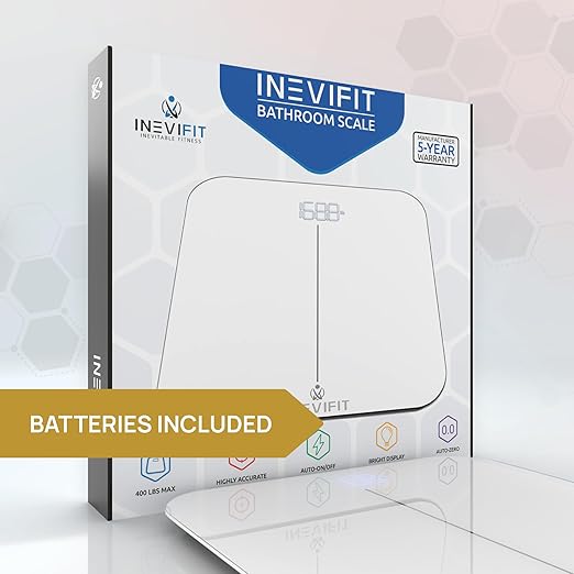 INEVIFIT Bathroom Scale Highly Accurate Digital Bathroom Body Scale Measures Weight up to 400 lbs. Includes Batteries