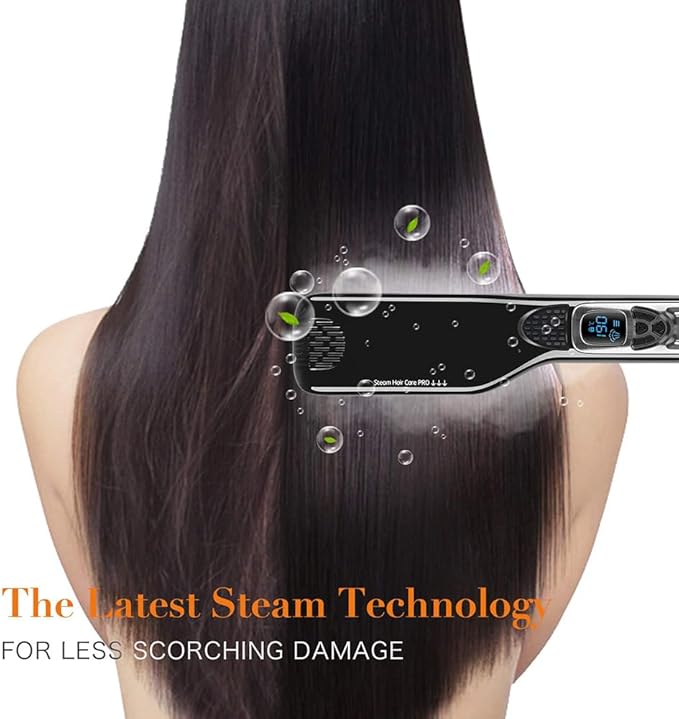 Steam Hair Straightener Professional Ceramic Tourmaline Steam Flat Iron with Digital LCD+5 Level Adjustable Temperature+Auto Temperature Lock+Removable Comb Dual Voltage Auto Off (Black)