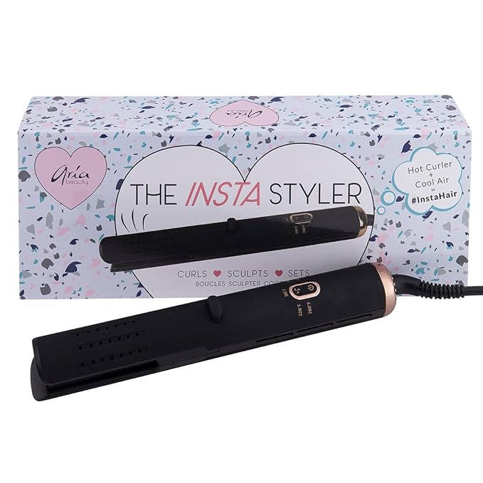 Aria Beauty Insta Styler Ceramic Hair Curler - Dual Voltage Curling Wand - Curling Iron for Effortless Curls - Perfect for Travel - Black - 1 pc