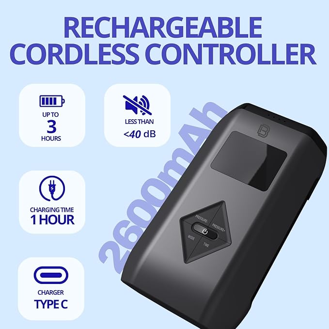 Leg Compression Recovery Boots for Circulation Cordless Air Compression Therapy System Rechargeable Massage with 5 Modes 5 Air Chambers 3H Battery with Automatic Deflation Technology (M)