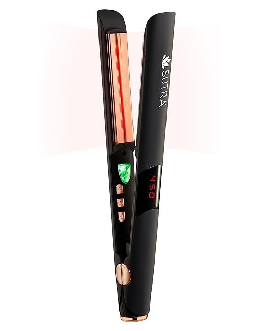 Sutra Professional IR2 Flat Iron - Ionic Infrared Hair Straightener with Adjustable Temperature Auto Shut-Off &amp Swivel Cord - Straight Iron for Straightening Hair - Rose Gold Titanium Plate