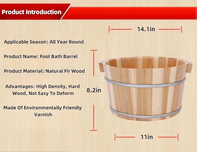 Wooden Foot Basin Solid Wood Foot Tub Pedicure Bowl Spa Massage Cedar Pedicure Barrels Household Foot Bath Barrel with Lid with Massager for Foot Bath Soak Massage Spa Sauna