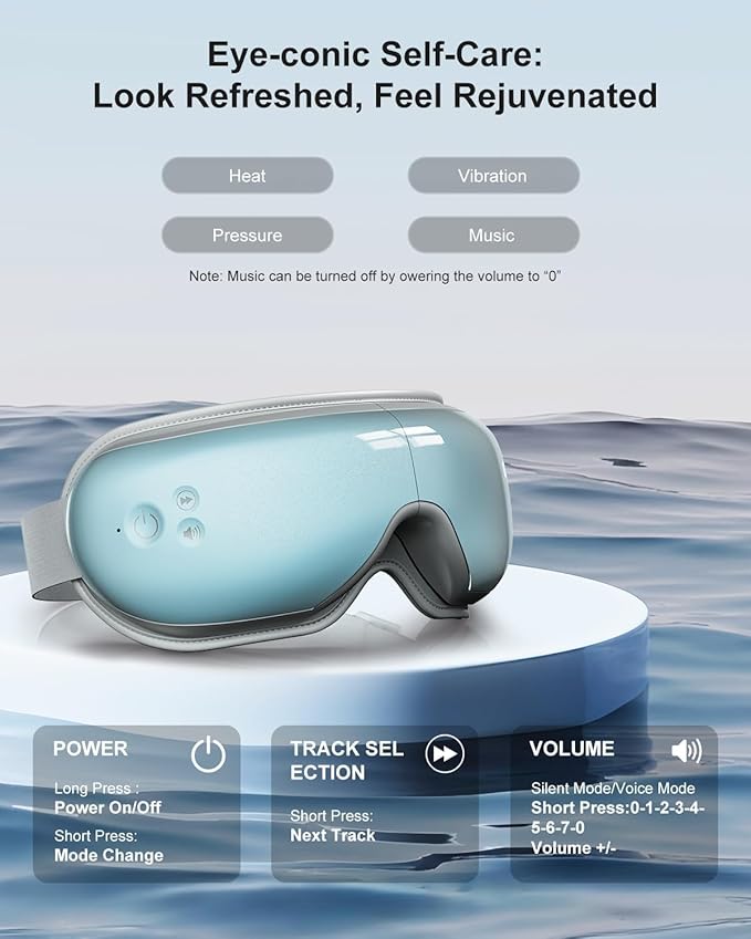 cotsoco Eye Massager with Heat Birthday Gifts for Women Heated Eye Mask with Bluetooth Music Relax &amp Reduce Strain Dark Circles and Improve Sleep Gift for Mom Dad Women Men (Blue)
