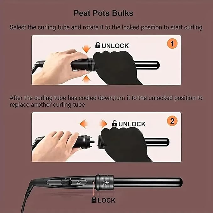 GeRRiT 3-in-1 Hair Curling Iron 3 Interchangeable Barrels and LED Display Adjustable Temp 325°F-430°F Instant Heat Hair Styling Tools for All Hair Types Black