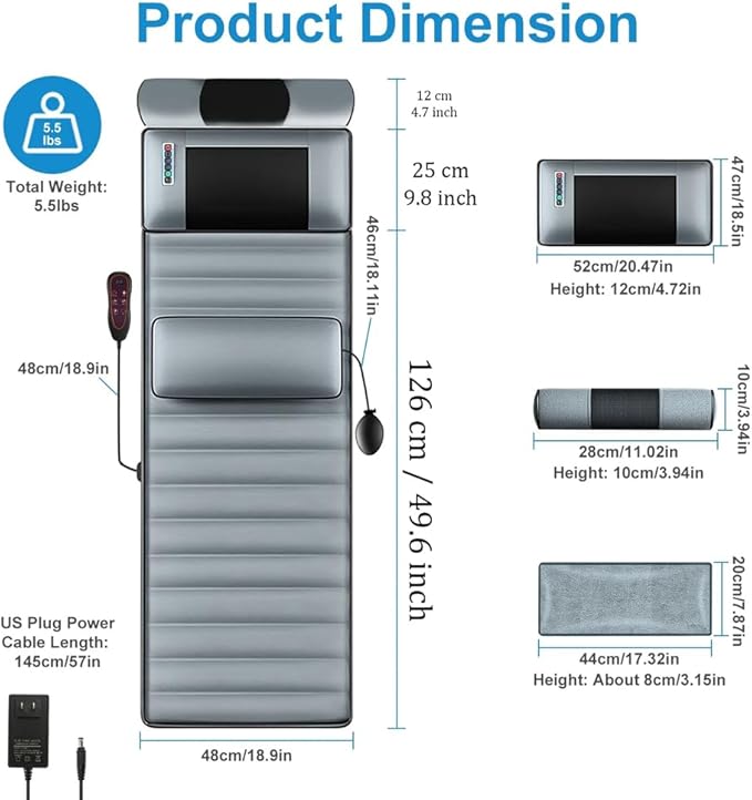 Heating Massage Mattress Full Body Massage Mat with 20 Heads Vibrating and Heat Therapy for Back Lumbar Leg Pain Relief Foldable Storage