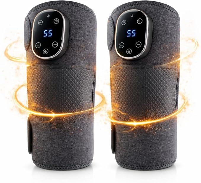 Paradise Bliss Knee Massager – Adjustable Vibration + Heat &amp Compression Therapy for Knee Pain Relief Improved Circulation &amp Recovery – Rechargeable Portable Support Wrap Pair (Set of 2)