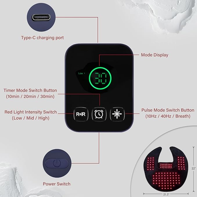 Cordless Red Light Therapy for Shoulder &amp Neck Upper Back 650nm Red Light Therapy Wrap Heating Wrap for Body Muscle Relax with 850nm Near-Infrared Light Auto Timer Rechargeable