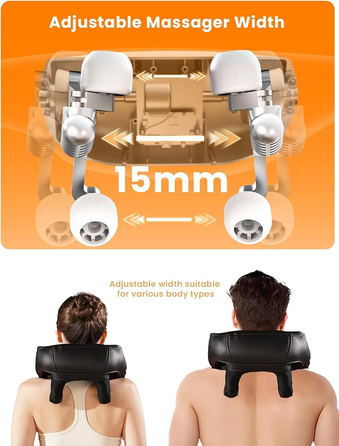 Shiatsu Neck Massager with Heat for Pain Relief Deep Tissue Upgraded Adjustable Width 4D Kneading Shoulder Massage Electric Back Massage Pillow Gifts for Women Men Mom Dad Mothers Day